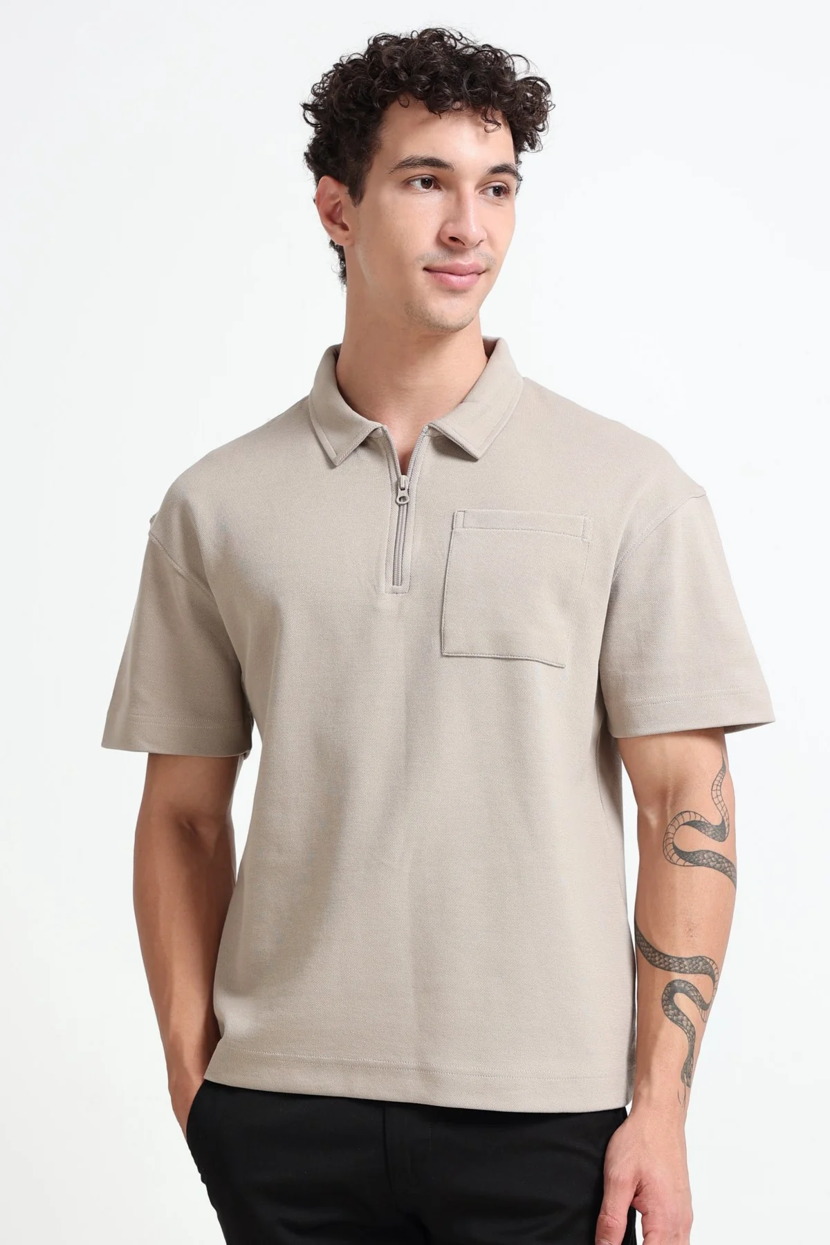 Ownd Beige Casual Oversized Fit Fit T-Shirts - Image 4