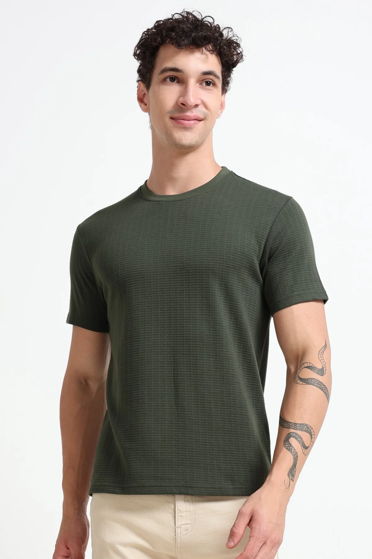 Ownd Olive Casual Regular Fit Fit T-Shirts - Image 4